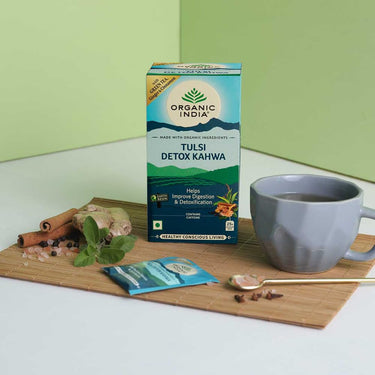 A TATA Product - Organic India Tulsi Detox Kahwa - 25 Tea Bags, Helps Improve Digestion & Detoxification, Rich in Antioxidants, Made with Tulsi, Ginger, Clove, and Green Tea